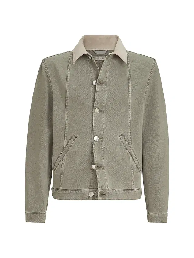 Men's Garment Dyed Outerwear Jacket in Denim with Leather Collar - Military
