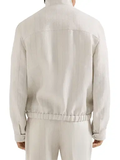 Brunello Cucinelli Men's Linen Chalk Stripe Chevron Outerwear Jacket | Thumbnail 3 Brunello Cucinelli Men's Linen Chalk Stripe Chevron Outerwear Jacket | Thumbnail 3
