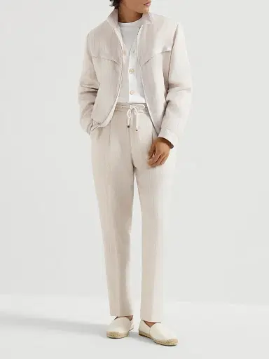 Brunello Cucinelli Men's Linen Chalk Stripe Chevron Outerwear Jacket | Thumbnail 6 Brunello Cucinelli Men's Linen Chalk Stripe Chevron Outerwear Jacket | Thumbnail 6