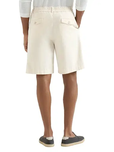 Brunello Cucinelli Men's Twisted Cotton Gabardine Bermuda Shorts with Elasticated Waistband | Thumbnail 4 Brunello Cucinelli Men's Twisted Cotton Gabardine Bermuda Shorts with Elasticated Waistband | Thumbnail 4