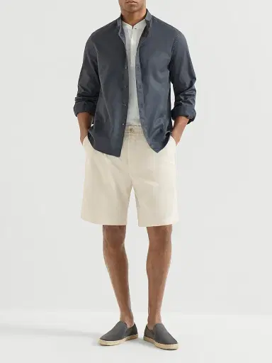 Brunello Cucinelli Men's Twisted Cotton Gabardine Bermuda Shorts with Elasticated Waistband - Panama - Size 40 | Thumbnail 6 Brunello Cucinelli Men's Twisted Cotton Gabardine Bermuda Shorts with Elasticated Waistband - Panama - Size 40 | Thumbnail 6