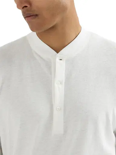 Brunello Cucinelli Men's Linen and Cotton Jersey Long Sleeve T-Shirt with Henley Collar - Off White - Size XL | Thumbnail 5