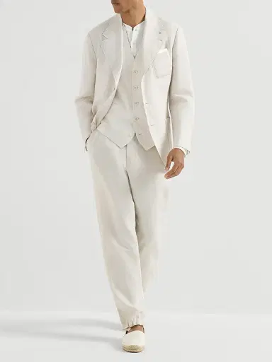 Brunello Cucinelli Men's Linen and Cotton Jersey Long Sleeve T-Shirt with Henley Collar - Off White - Size XL | Thumbnail 6