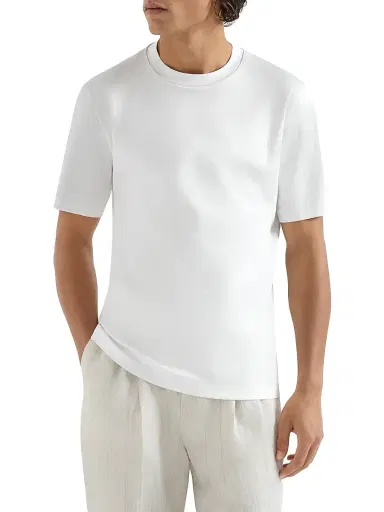 Brunello Cucinelli Men's Cotton Jersey T-Shirt with Piping | Thumbnail 2 Brunello Cucinelli Men's Cotton Jersey T-Shirt with Piping | Thumbnail 2