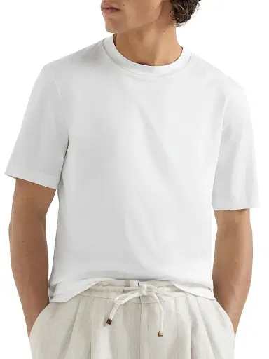 Brunello Cucinelli Men's Cotton Jersey T-Shirt with Piping | Thumbnail 4 Brunello Cucinelli Men's Cotton Jersey T-Shirt with Piping | Thumbnail 4