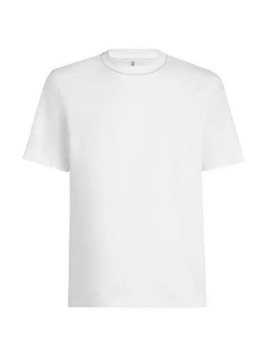 Brunello Cucinelli Men's Cotton Jersey T-Shirt with Piping | Thumbnail 1 Brunello Cucinelli Men's Cotton Jersey T-Shirt with Piping | Thumbnail 1