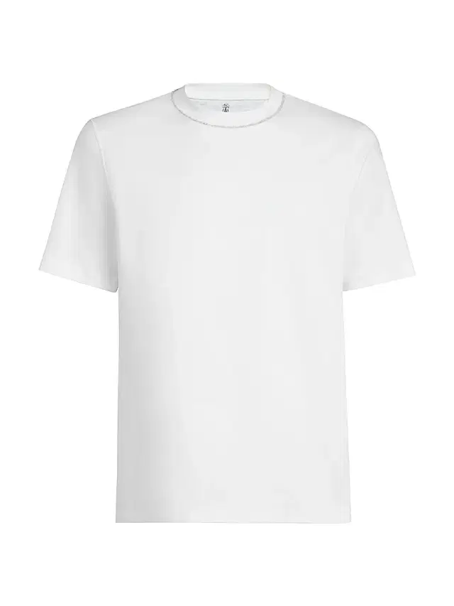 Men's Cotton Jersey T-Shirt with Piping - White