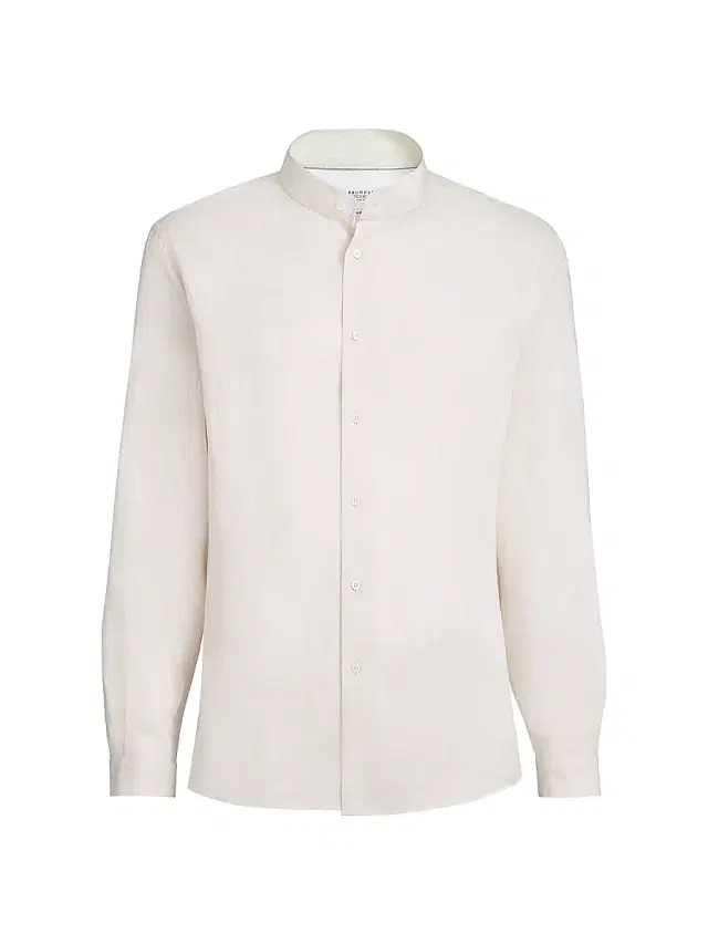Men's Linen Easy Fit Shirt with Mandarin Collar - Panama