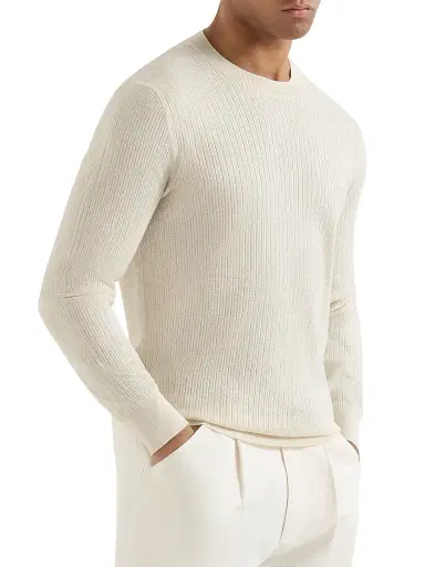 Brunello Cucinelli Men's Cotton Textured Rib Lightweight Sweater - White - Size 46 | Thumbnail 2 Brunello Cucinelli Men's Cotton Textured Rib Lightweight Sweater - White - Size 46 | Thumbnail 2