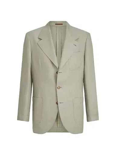 Brunello Cucinelli Men's Linen Micro Chevron Unlined Blazer - Sage - Size 32 | Thumbnail 2 Brunello Cucinelli Men's Linen Micro Chevron Unlined Blazer - Sage - Size 32 | Thumbnail 2