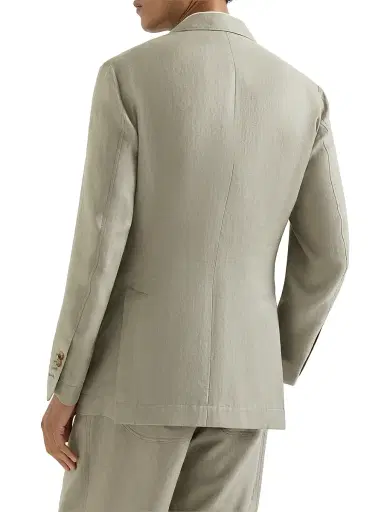 Brunello Cucinelli Men's Linen Micro Chevron Unlined Blazer - Sage - Size 32 | Thumbnail 3 Brunello Cucinelli Men's Linen Micro Chevron Unlined Blazer - Sage - Size 32 | Thumbnail 3