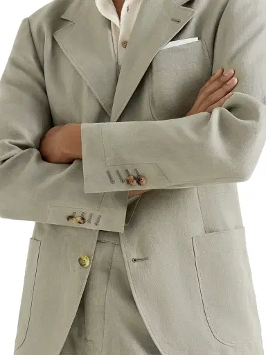 Brunello Cucinelli Men's Linen Micro Chevron Unlined Blazer - Sage - Size 32 | Thumbnail 5 Brunello Cucinelli Men's Linen Micro Chevron Unlined Blazer - Sage - Size 32 | Thumbnail 5