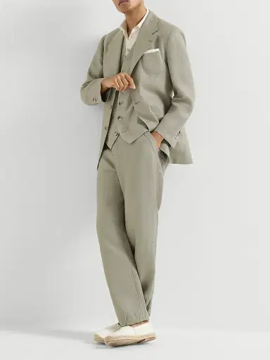 Brunello Cucinelli Men's Linen Micro Chevron Unlined Blazer - Sage - Size 32 | Thumbnail 6 Brunello Cucinelli Men's Linen Micro Chevron Unlined Blazer - Sage - Size 32 | Thumbnail 6