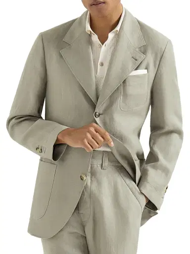 Brunello Cucinelli Men's Linen Micro Chevron Unlined Blazer - Sage - Size 32 | Thumbnail 1 Brunello Cucinelli Men's Linen Micro Chevron Unlined Blazer - Sage - Size 32 | Thumbnail 1