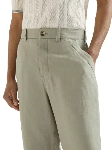 Brunello Cucinelli Men's Linen Micro Chevron Trousers with Drawstrings | Thumbnail 5