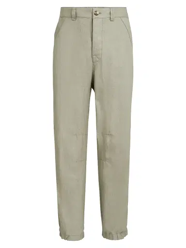 Brunello Cucinelli Men's Linen Micro Chevron Trousers with Drawstrings | Thumbnail 1