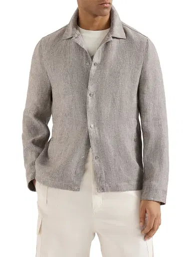 Brunello Cucinelli Men's Linen and Hemp Diagonal Outerwear Jacket - Light Brown | Thumbnail 2