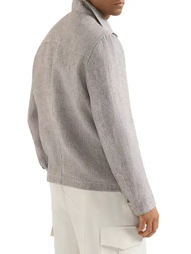 Brunello Cucinelli Men's Linen and Hemp Diagonal Outerwear Jacket - Light Brown | Thumbnail 3