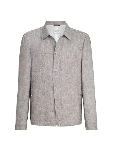 Brunello Cucinelli Men's Linen and Hemp Diagonal Outerwear Jacket - Light Brown | Thumbnail 1