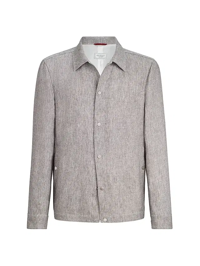 Brunello Cucinelli Men's Linen and Hemp Diagonal Outerwear Jacket - Light Brown