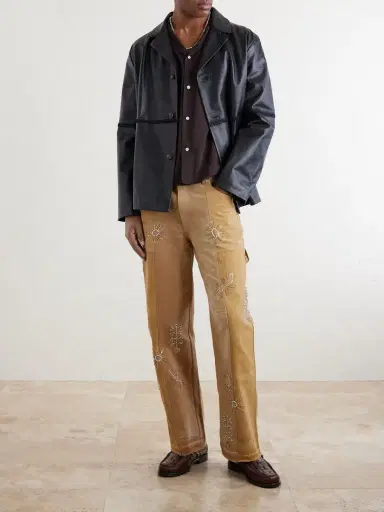 Kartik Research Zardozi Straight-Leg Embellished Paneled Cotton-Canvas Trousers - Men | Thumbnail 2