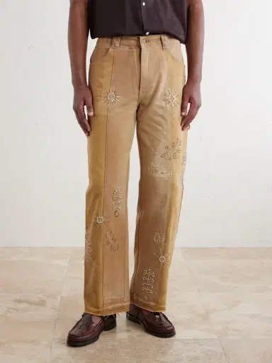Kartik Research Zardozi Straight-Leg Embellished Paneled Cotton-Canvas Trousers - Men | Thumbnail 3