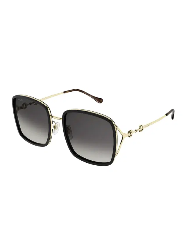 Gucci Fork & Horse-Bit Logo Square Injection Plastic/Metal Sunglasses