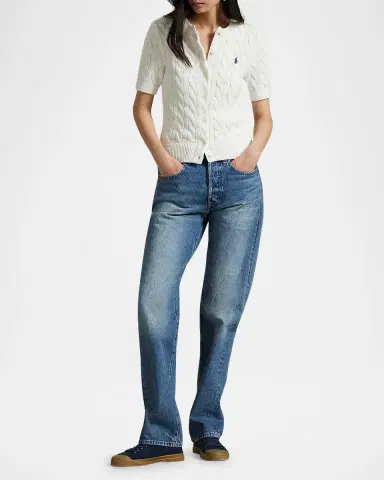 Polo Ralph Lauren Cable-Knit Cotton Short-Sleeve Cardigan | Thumbnail 2