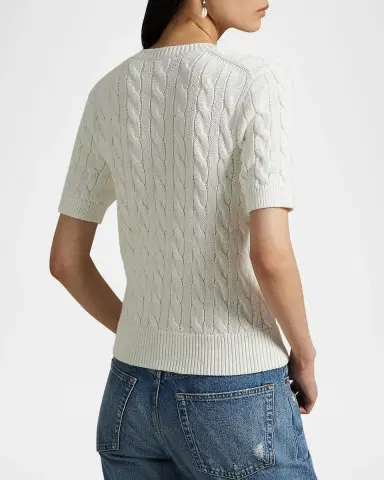Polo Ralph Lauren Cable-Knit Cotton Short-Sleeve Cardigan | Thumbnail 3