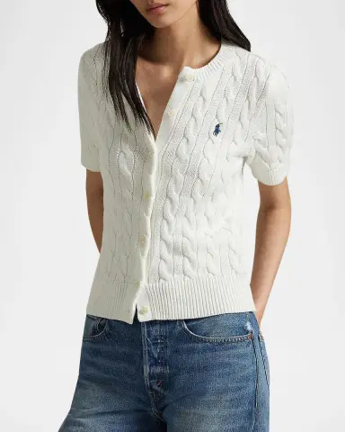 Polo Ralph Lauren Cable-Knit Cotton Short-Sleeve Cardigan | Thumbnail 4