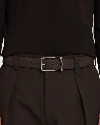 Christian Louboutin Men's Chambeliss Python-Effect Nubuck Leather Belt with Collar Pin Buckle | Thumbnail 2 Christian Louboutin Men's Chambeliss Python-Effect Nubuck Leather Belt with Collar Pin Buckle | Thumbnail 2