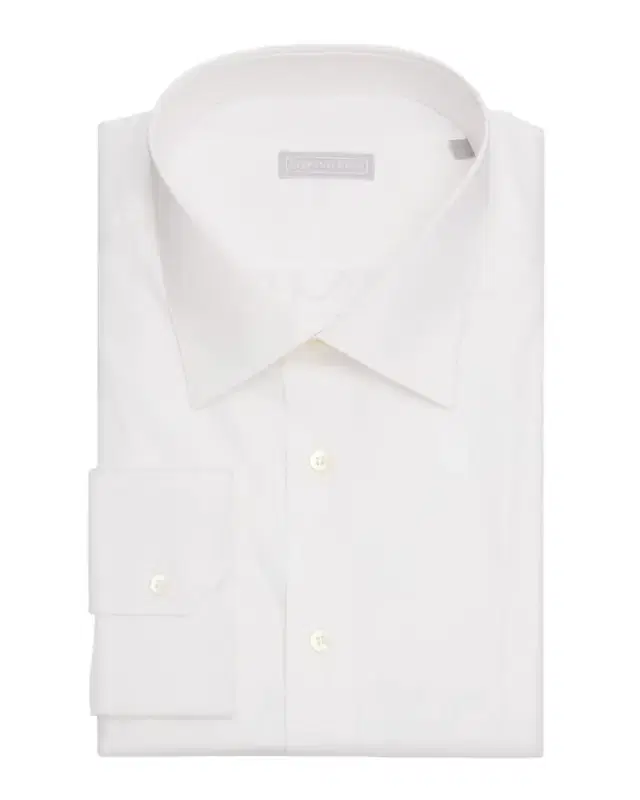 Men's Solid Cotton Point-Collar Dress Shirt