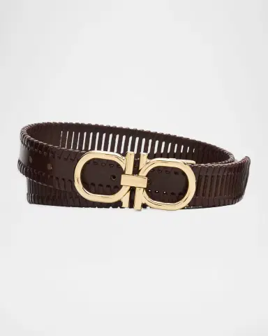 Ferragamo Men's Woven Leather Gancini-Buckle Belt | Thumbnail 3 Ferragamo Men's Woven Leather Gancini-Buckle Belt | Thumbnail 3