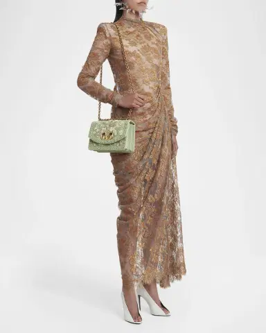 Valentino Garavani Beaded Floral-Embroidered Moire Shoulder Bag | Thumbnail 4
