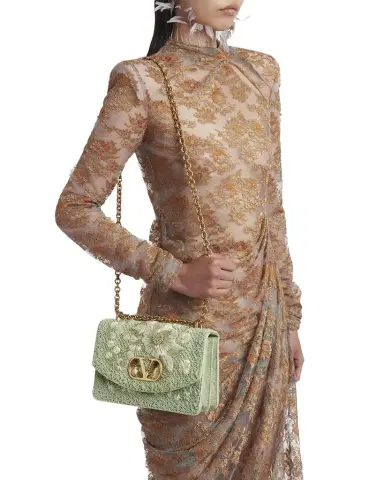 Valentino Garavani Beaded Floral-Embroidered Moire Shoulder Bag | Thumbnail 1