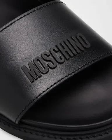 MOSCHINO Men's Leather Slides | Thumbnail 3 MOSCHINO Men's Leather Slides | Thumbnail 3