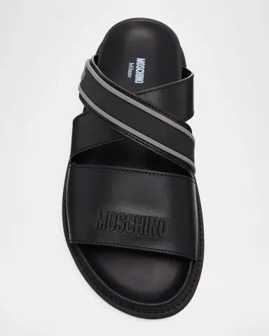 MOSCHINO Men's Leather Slides | Thumbnail 4 MOSCHINO Men's Leather Slides | Thumbnail 4