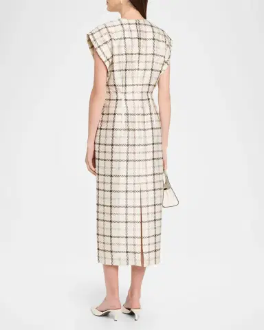 Brandon Maxwell The Keaton Exaggerated-Shoulder Check Mikado Silk Midi Dress | Thumbnail 3 Brandon Maxwell The Keaton Exaggerated-Shoulder Check Mikado Silk Midi Dress | Thumbnail 3