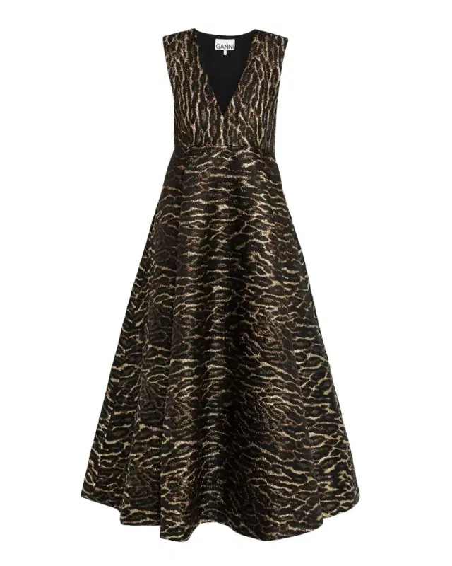 Metallic Cloque Midi Dress