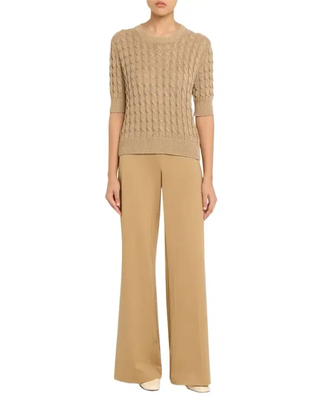 Linen Cable-Knit Short-Sleeve Sweater