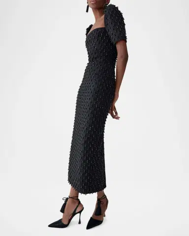 Carolina Herrera Embellished Square-Neck Midi Sheath Dress | Thumbnail 4 Carolina Herrera Embellished Square-Neck Midi Sheath Dress | Thumbnail 4