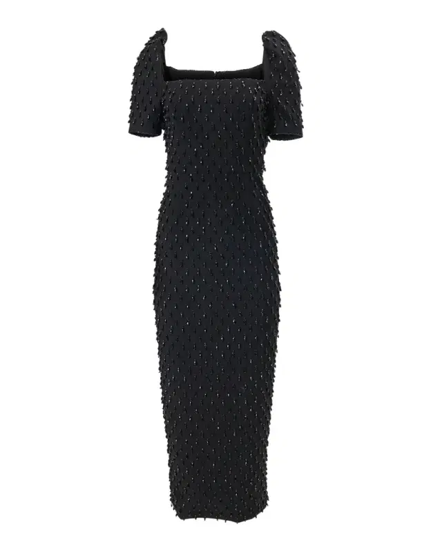 Embellished Square-Neck Midi Sheath Dress
