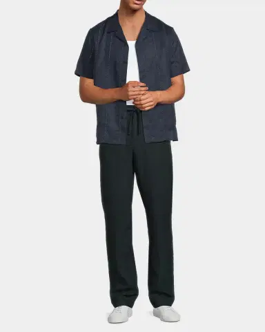 Vince Men's Eyelet Stripe Linen Cabana Shirt | Thumbnail 2
