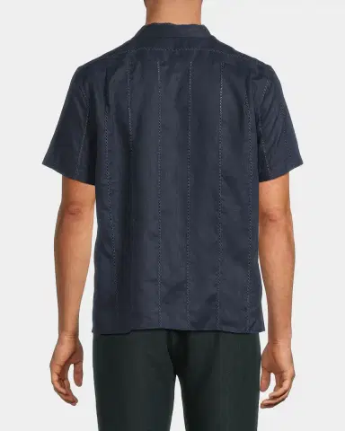 Vince Men's Eyelet Stripe Linen Cabana Shirt | Thumbnail 3