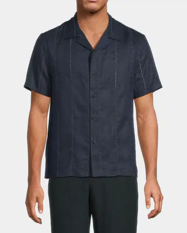 Vince Men's Eyelet Stripe Linen Cabana Shirt | Thumbnail 4