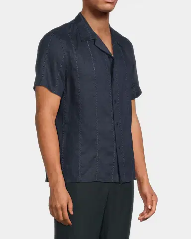 Vince Men's Eyelet Stripe Linen Cabana Shirt | Thumbnail 6