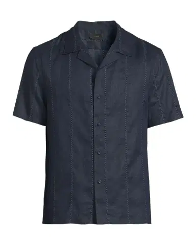 Vince Men's Eyelet Stripe Linen Cabana Shirt | Thumbnail 1