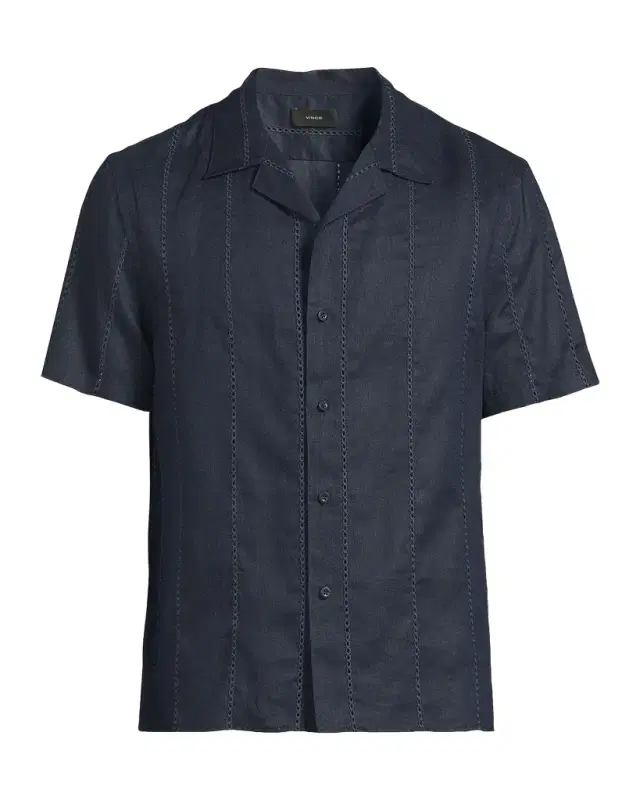 Vince Men 's Eyelet Stripe Linen Cabana Shirt