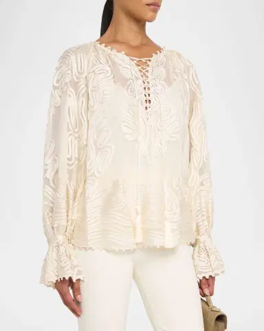 Kobi Halperin Florence Embroidered Lace-Up Blouse | Thumbnail 4 Kobi Halperin Florence Embroidered Lace-Up Blouse | Thumbnail 4