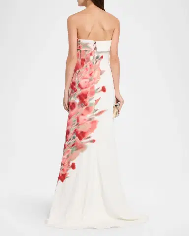 Badgley Mischka Strapless Floral-Print Crepe Gown | Thumbnail 3